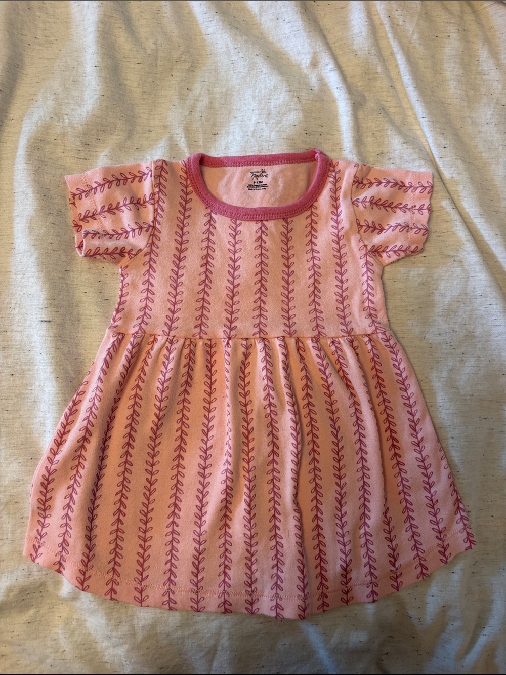 Pink Leaf-Print Short Sleeve Dress for Kids